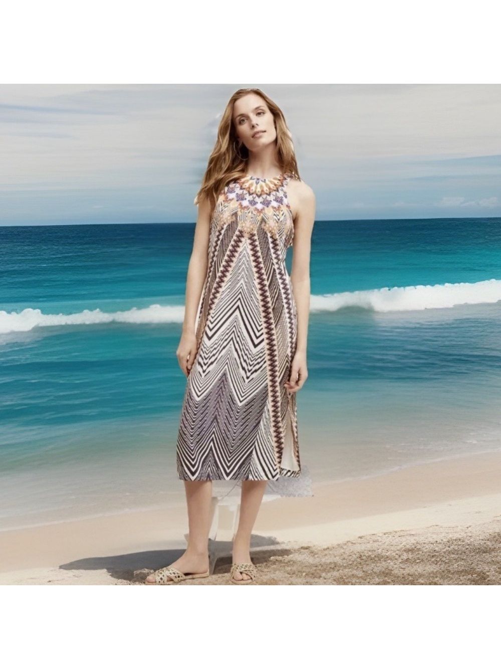 Hd In Paris Anthropologie Solstice 100% Silk Maxi Dress 8 Resort Travel Beach